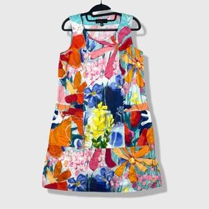 Claire Desjardins Floral Shift Dress Womens S Multicolor Linen Cotton Artsy